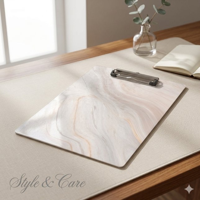 Prancheta com Acabamento em Mármore Rosa Elegante  (Pink Marble Finish Clipboard Stylish and Durable)