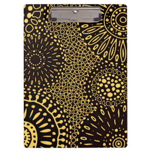 Prancheta com padrão floral étnico Boho Black Gold