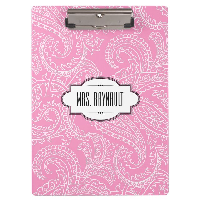 Prancheta cor-de-rosa personalizada de Paisley (Frente)