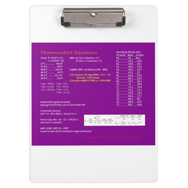 Prancheta das equações da farmácia (Frente)