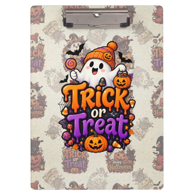 Prancheta de Halloween com Fantasma de Doces ou Tr (Frente)