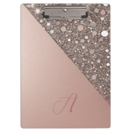 Prancheta de Monograma em Dourado Rosa Elegante