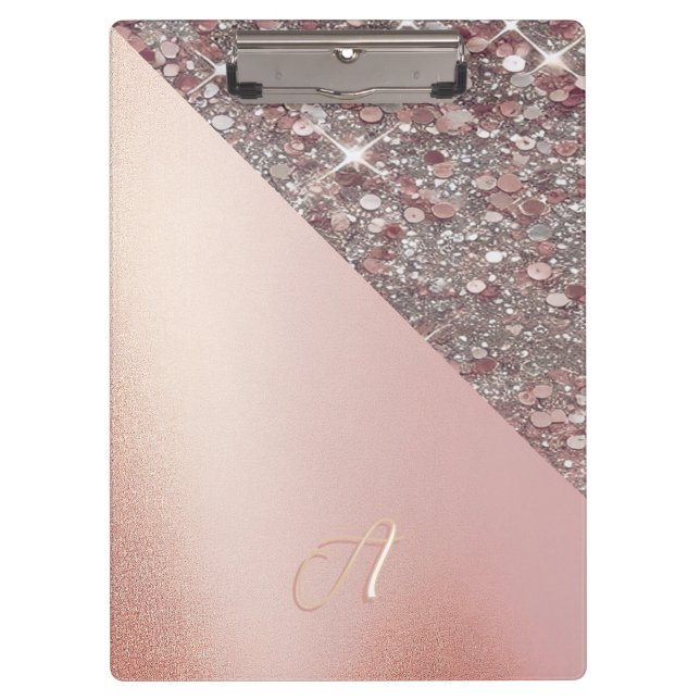 Prancheta de Monograma em Rose Gold Elegante (Frente)