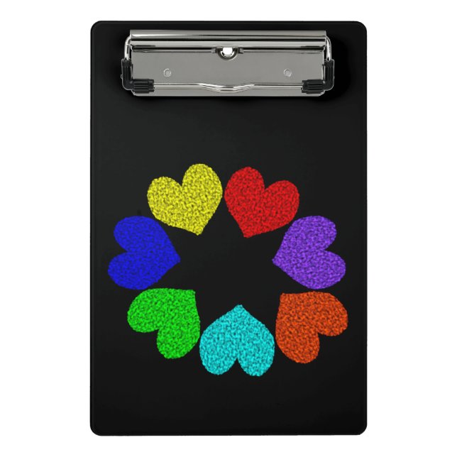 Prancheta Floral Rainbow Love Hearts Mini Clipboard (Frente)
