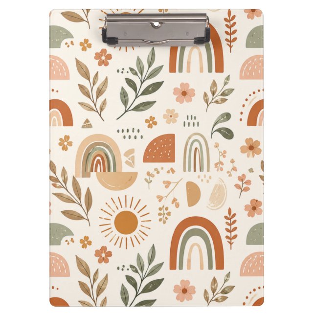 Prancheta Floral Sol Arco-íris Boho Terroso (Frente)