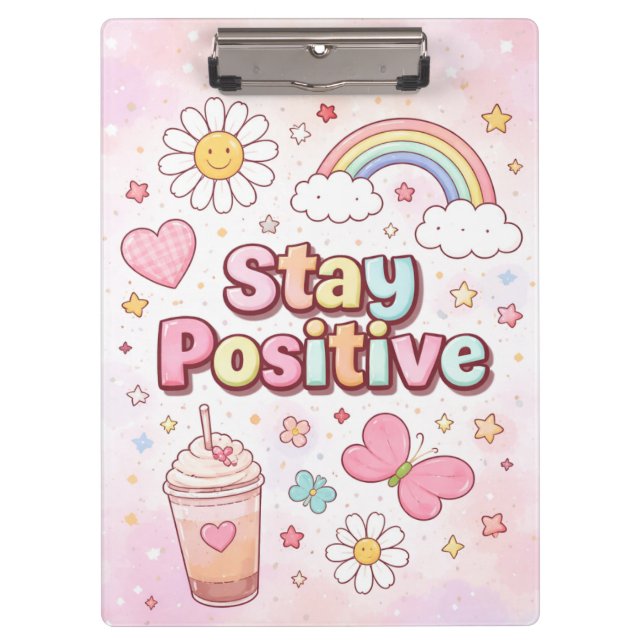 Prancheta Fofa e Positiva – Estética Pastel (Frente)