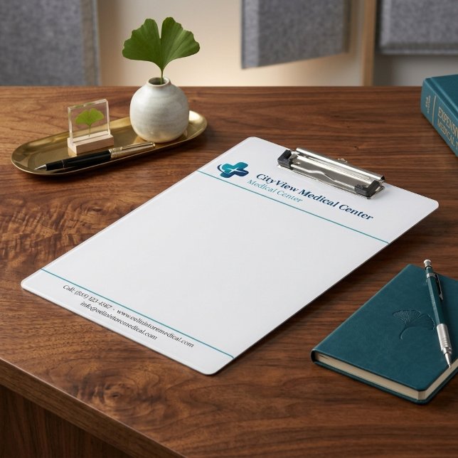 Prancheta Médica Minimalista Moderna para Clínica  (Modern Minimalist Medical Clipboard Clinic Office Branding Template)
