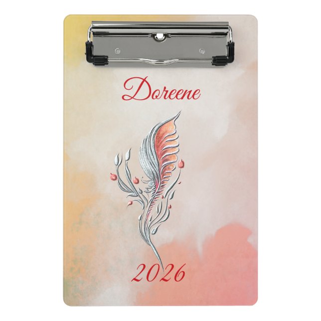 Prancheta mini Floral Pena Elegante em Aquarela (Frente)