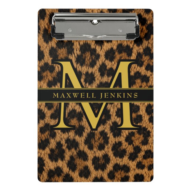 Prancheta Padrão de leopardo personalizado Nome Mini Estilos (Frente)