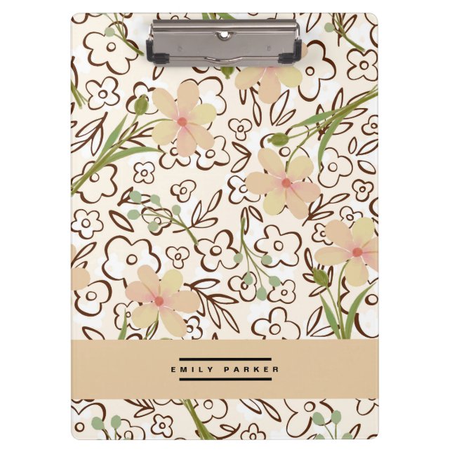 Prancheta Personalizada com Padrão de Flor Rosa Ve (Frente)