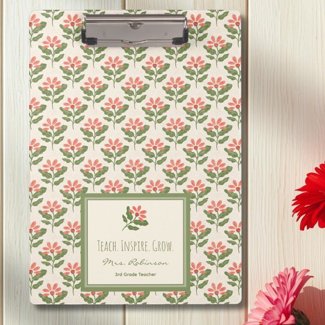 Prancheta Personalizada de Floral para Professores (Personalized Floral Teacher Clipboard | Perfect Teacher Appreciation Gift)