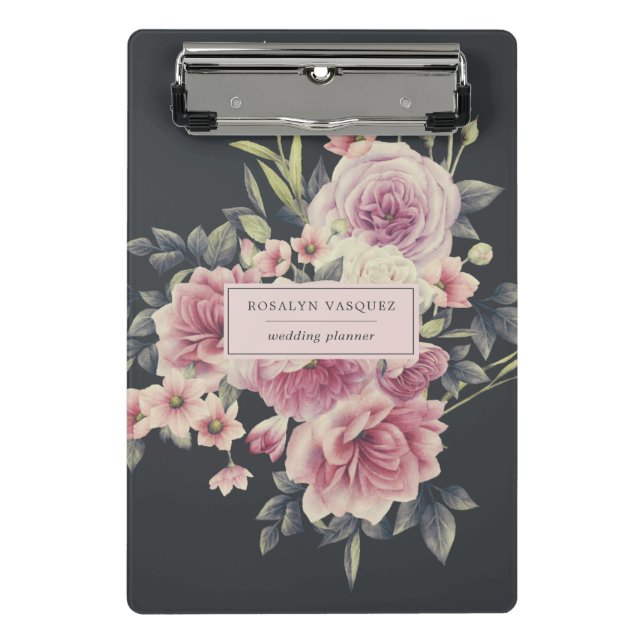 Prancheta Personalizada Floral Vintage Escura (Frente)