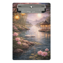 Porta-Clipboard Mini Lago dos Cisnes com Flor de C