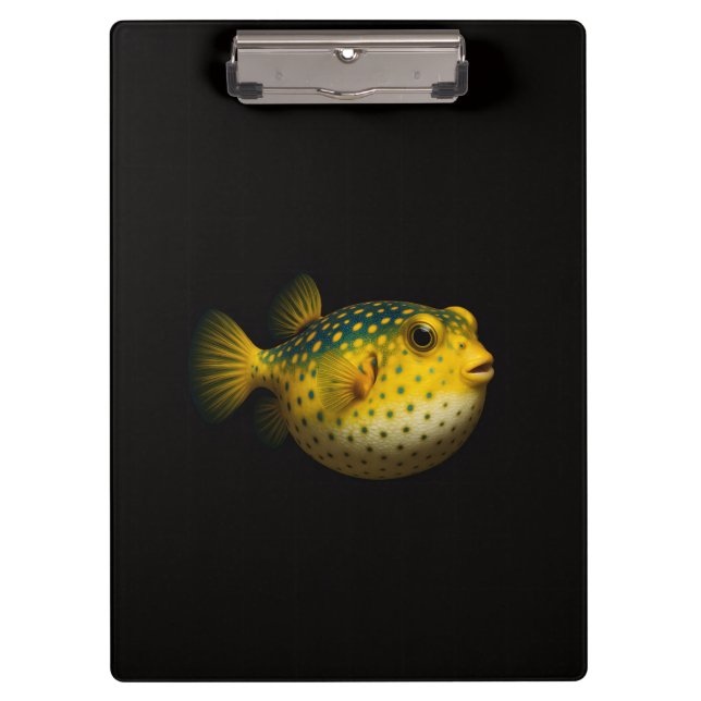 Prancheta Preta 4 Luxo com Peixe Baiacu Amarelo (Frente)