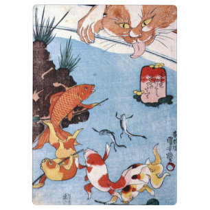 Pranchetas 猫 と 魚, 国 芳 Cat e Goldfish, Kuniyoshi, Ukiyo-e