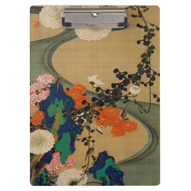 Pranchetas 29. 菊 花 流 図, 冲 Chrysanthemum & Stream, Jakuchu (Frente)