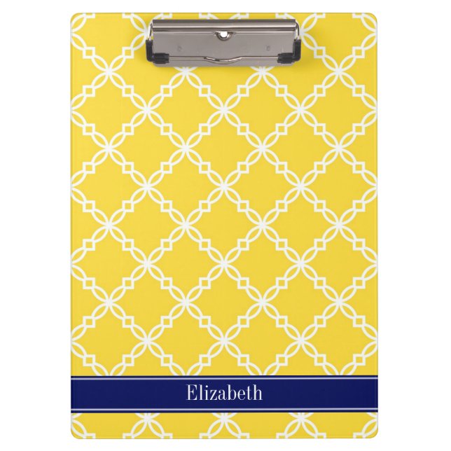 Pranchetas Abacaxi Branco Fancy Quatrefoil Azul Marinho Monog (Frente)