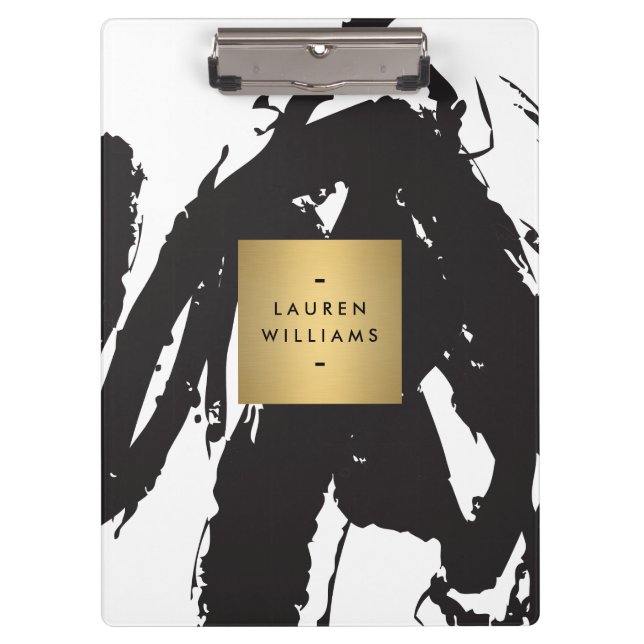 Pranchetas Abstrato Black Brushstrokes com logotipo de nome D (Frente)