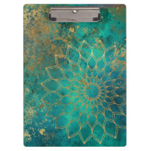 Abstrato Teal Watercolor Dourado Grunge Mandala