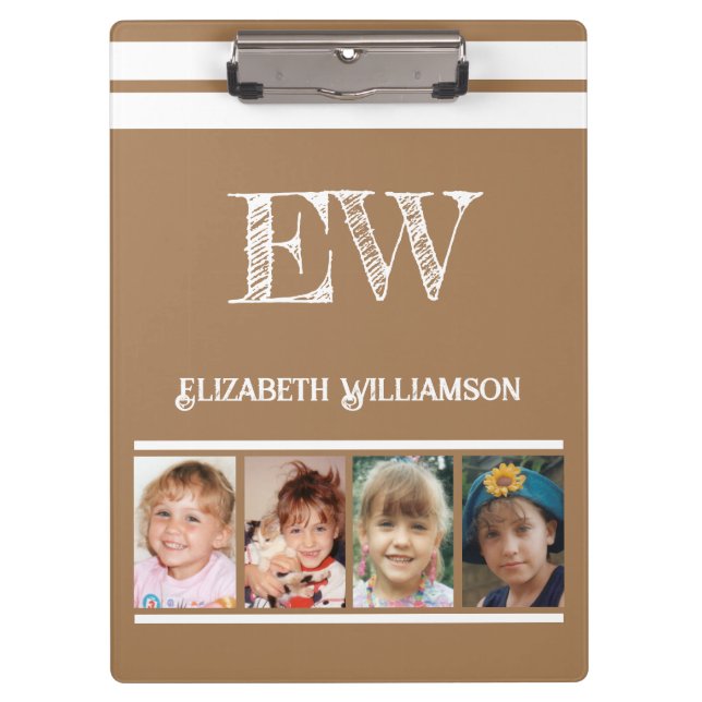 Pranchetas Adicionar nome de iniciais 8 fotos em branco casta (Frente)