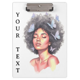 Pranchetas Afro Beauty with Butterflies – Watercolor Portrait