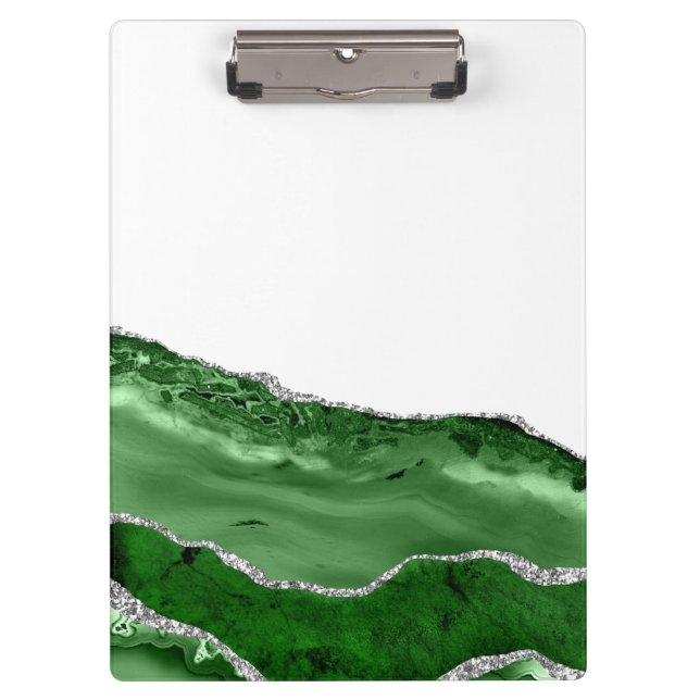 Pranchetas Ágata Glamourosa Esmeralda Verde Brilho Prata (Frente)