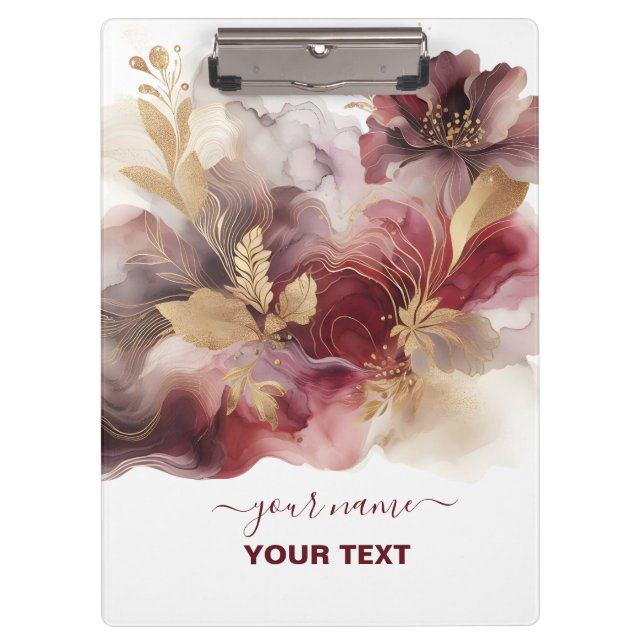 Pranchetas Agato floral de Borgonha e Glitter Dourado (Frente)