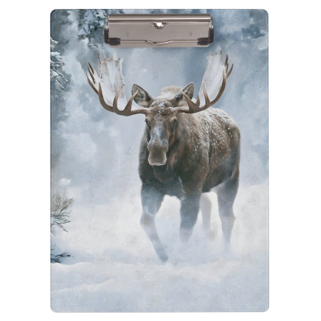 Pranchetas Alce Macho Caminhando pela Neve Boreal (Frente)