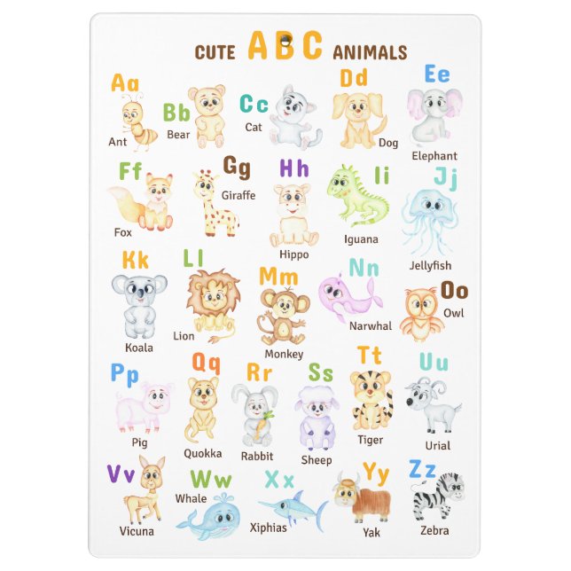 Pranchetas Alfabeto Animal ABC Animais fofos  (Verso)
