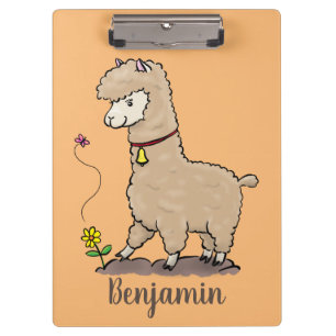 Pranchetas Alpaca feliz e giro com cartoon de borboleta