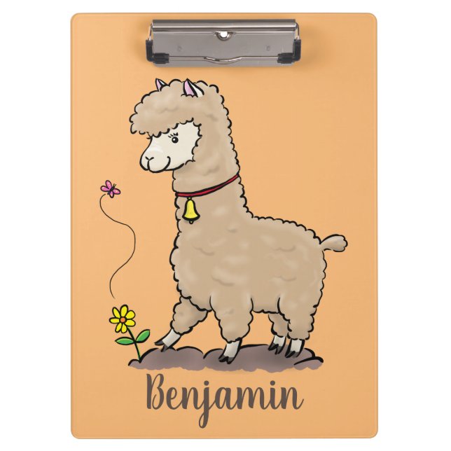 Pranchetas Alpaca feliz e giro com cartoon de borboleta (Frente)
