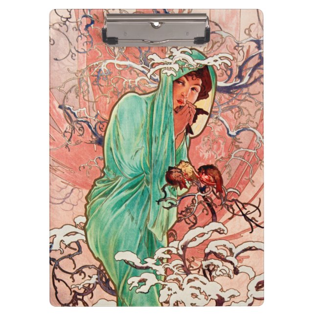 Pranchetas Alphonse Mucha, As Estações, Inverno (1896)  (Frente)