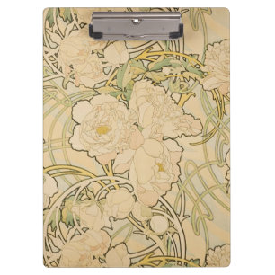 Pranchetas Alphonse Mucha Peonies Peony Rosa Fawn 1897