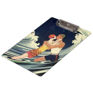 Pranchetas Amantes do Art Deco Vintage se beijam nas ondas da