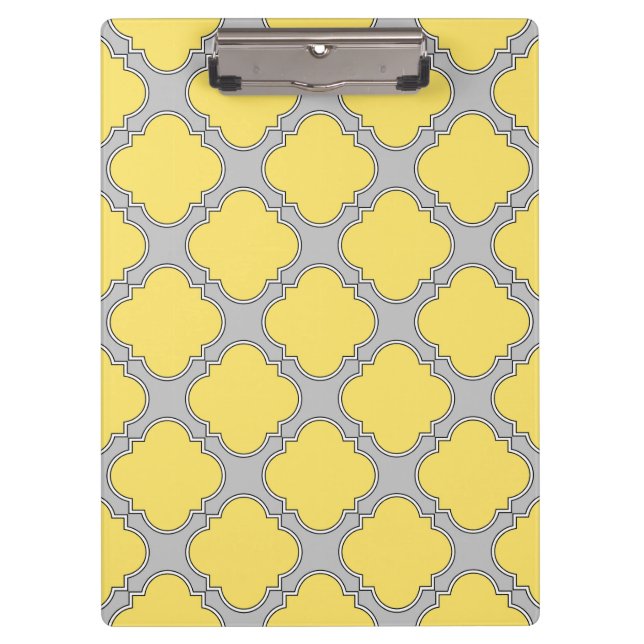 Pranchetas Amarelo quatrefoil e cinza (Frente)
