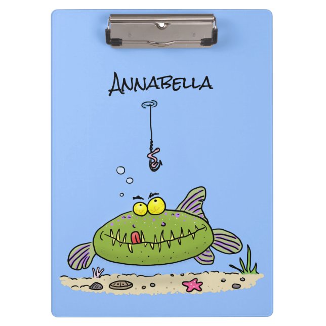 Pranchetas Animação de peixe verde esfomeado e gordo (Frente)