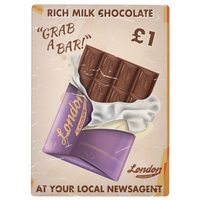 Pranchetas Anúncio de Chocolate Britânico Antigo. (Verso)