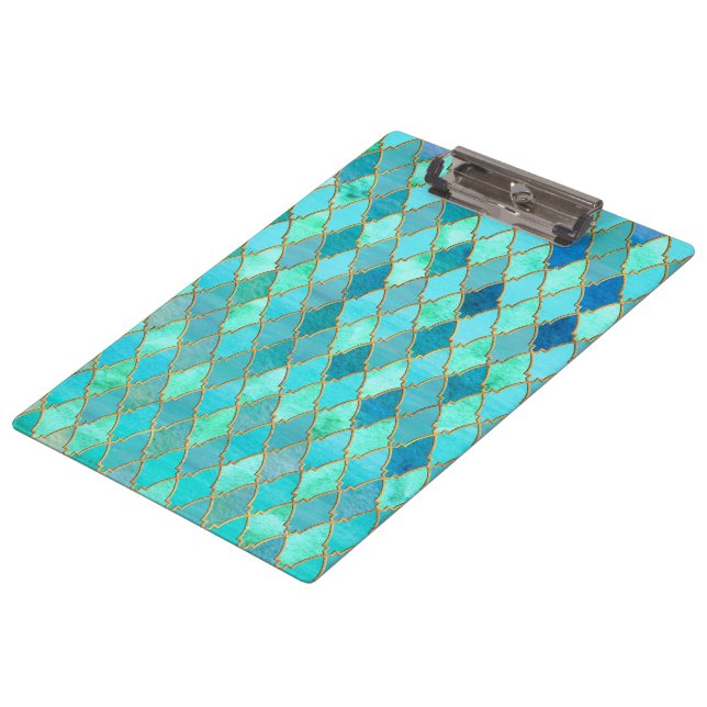 Pranchetas Aqua Teal Mint Dourado Padrão de Azulejo Marroquin (Inclinado)