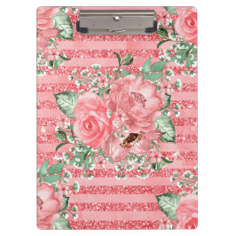 Pranchetas Aquarela Flores Rosas Cor-de-Rosa & Listras com Br