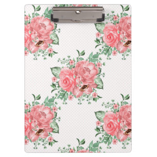 Pranchetas Aquarela Shabby Chic Rosas Cor-de-Rosa e Pontos