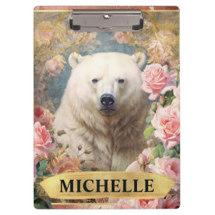 Pranchetas Aquarela Urso Polar Vintage e Rosas Pink