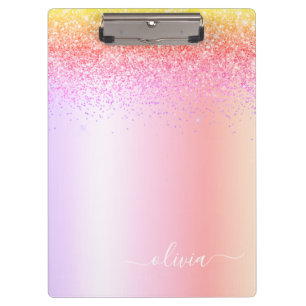 Pranchetas Arco-Íris Pastel Glamourosa Brilho Metal Monograma