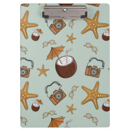 Pranchetas Área de transferência de férias, cocos e câmeras