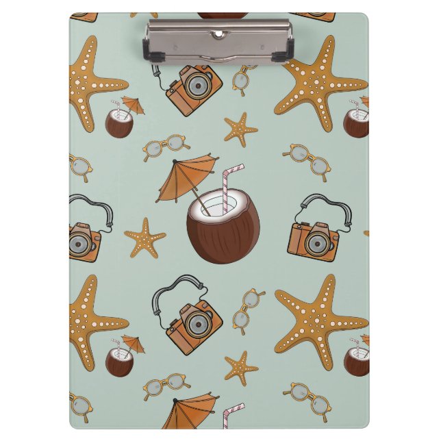 Pranchetas Área de transferência de férias, cocos e câmeras (Frente)