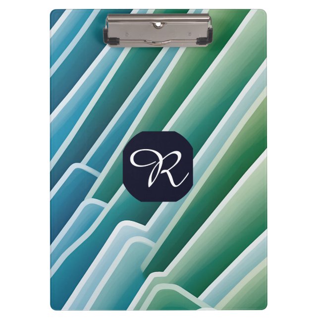 Pranchetas Área de Transferência Verde Abstrato Azul Monogram (Frente)
