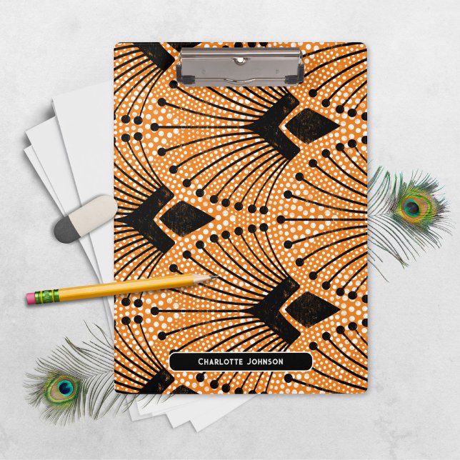 Pranchetas Art Deco Orange Peacock Padrão Gatsby Estilo (Art Deco Orange Peacock Pattern Gatsby Style Clipboard ©Susanne Sachers - Sunny Mind 🌞)