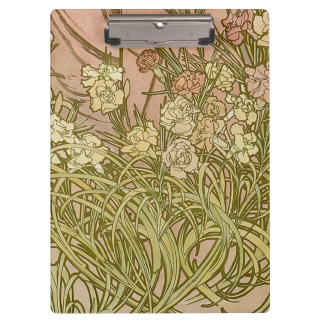 Pranchetas Art Nouveau Alfonse Mucha Flores de cravo florais (Frente)