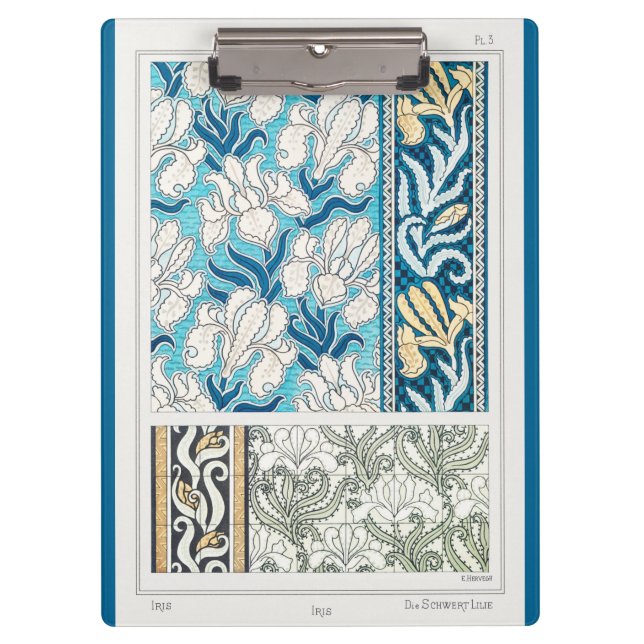 Pranchetas Art nouveau iris lily floral art azul (Frente)