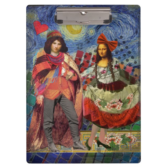 Pranchetas Arte Colorida Divertida e Romântica da Mona Lisa (Frente)
