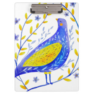Pranchetas Arte de Aquarela Moderna de Pássaro Azul e Amarelo